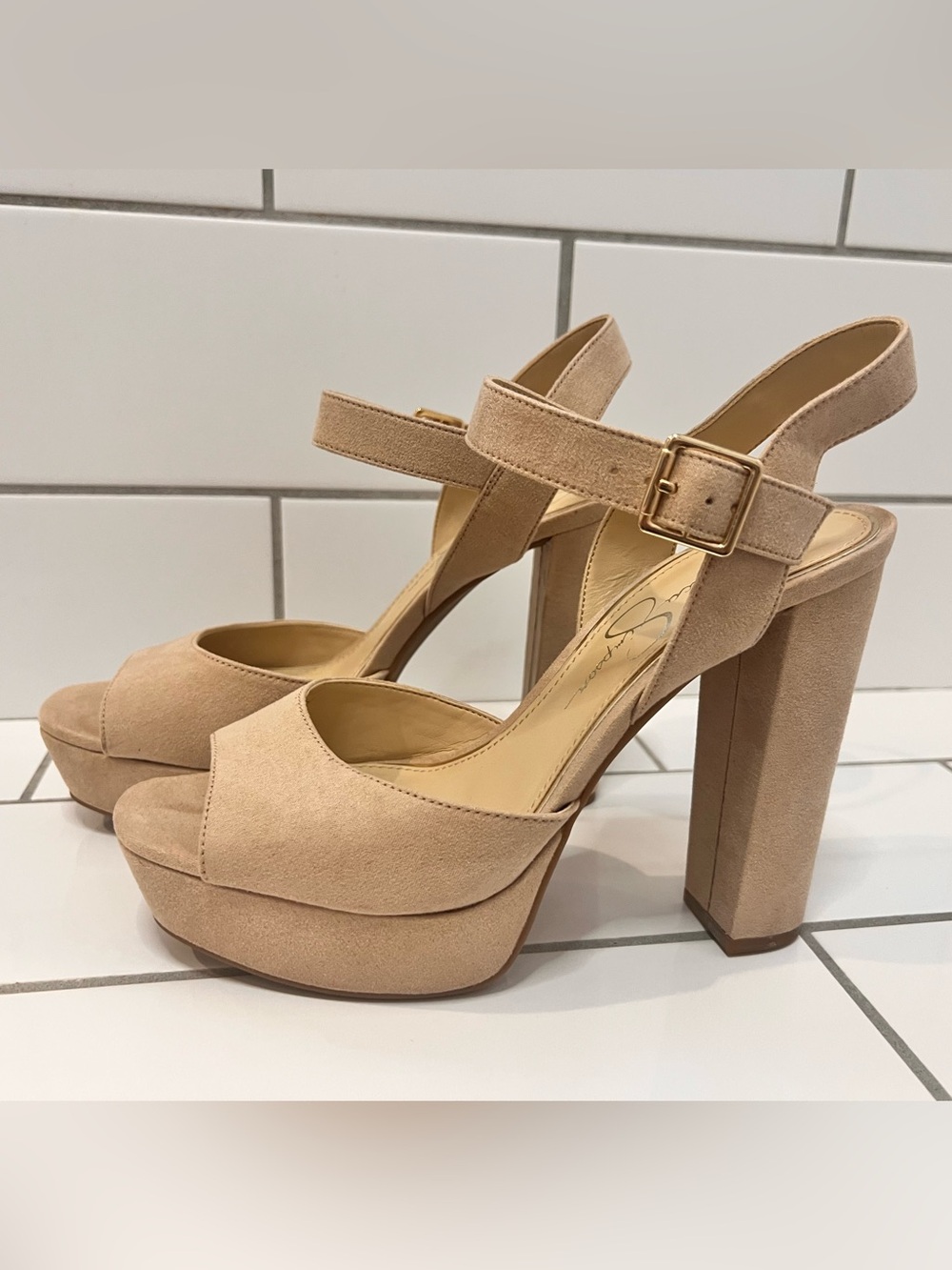 Jessica Simpson Priella Nude Microsuede Platform Block Heels Size 7.5